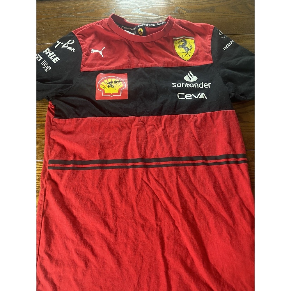 Distressed Puma Ferrari Shirt Mens Red Black Essere Scuderia F1 Racing S